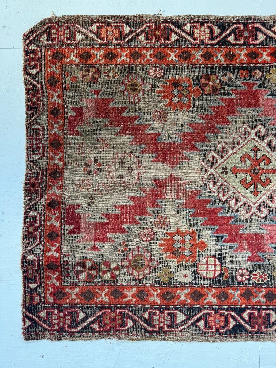 Vintage Worn In Rug - Pink + Orange - Diamonds & Rust