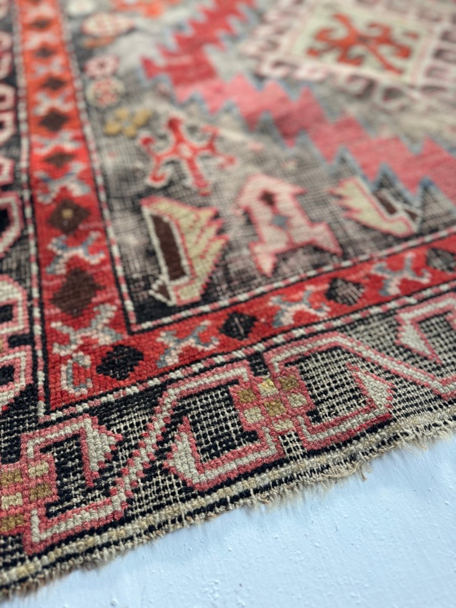 Vintage Worn In Rug - Pink + Orange - Diamonds & Rust