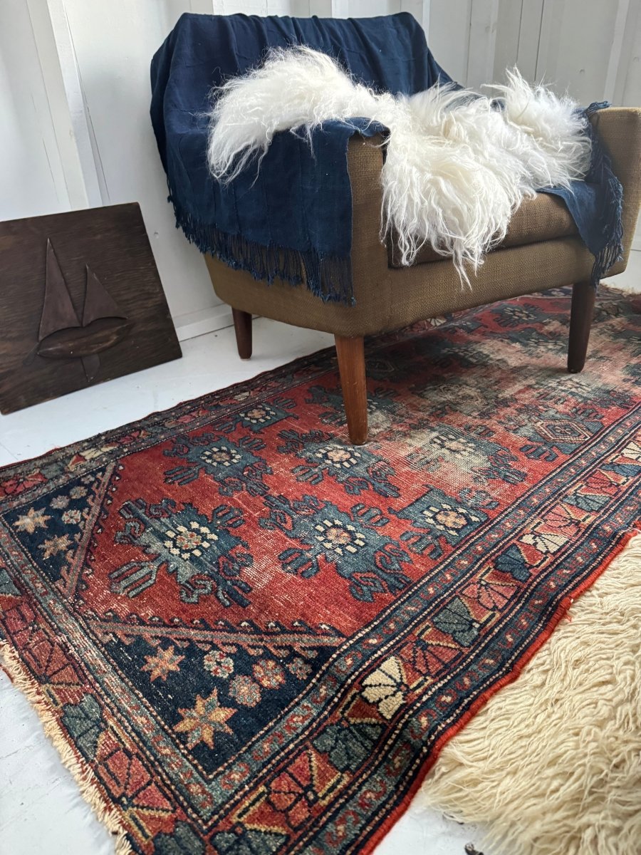 Vintage Worn In Rug - Red - Diamonds & Rust
