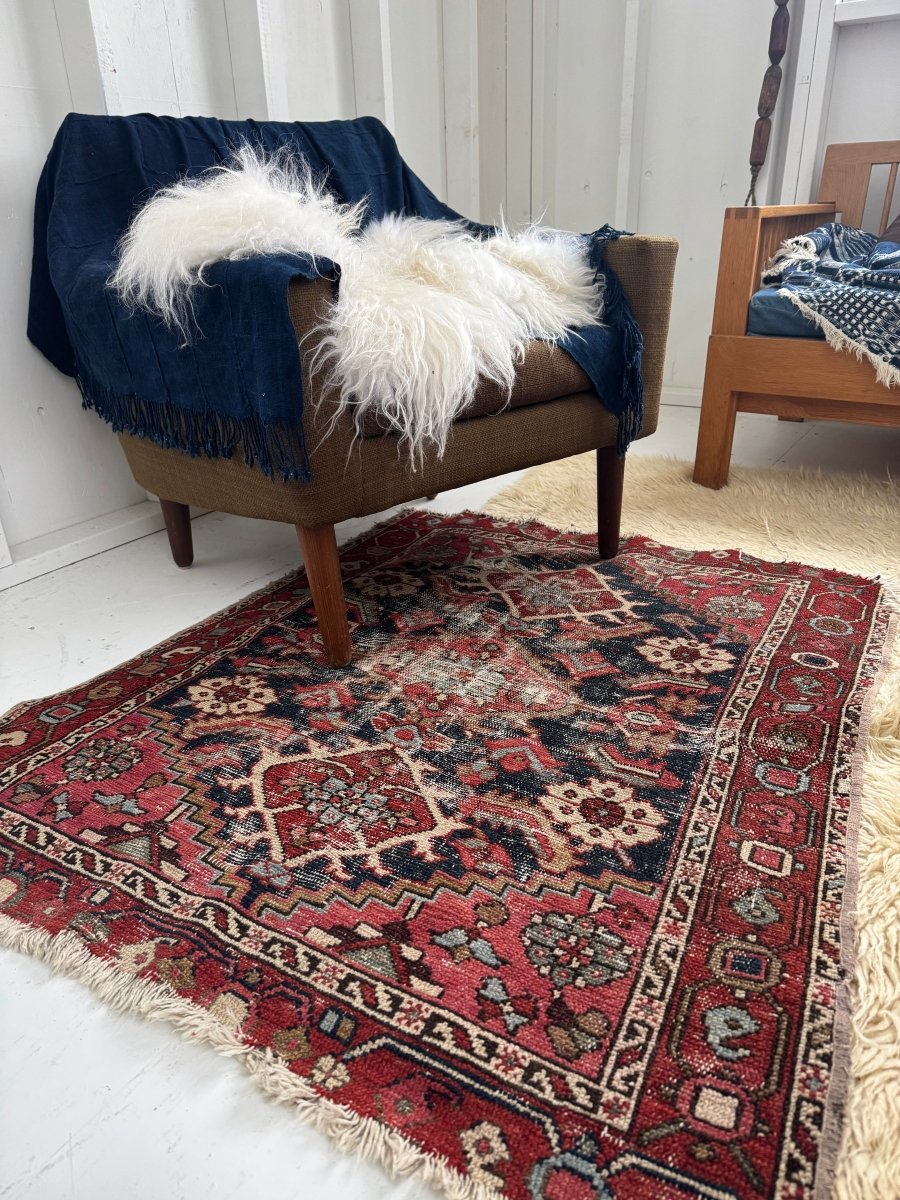 Vintage Worn In Rug - Red - Diamonds & Rust