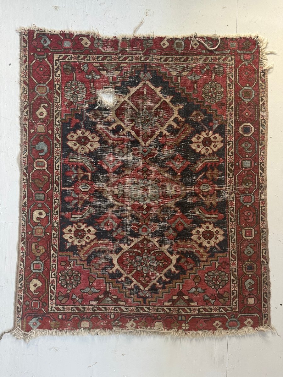 Vintage Worn In Rug - Red - Diamonds & Rust