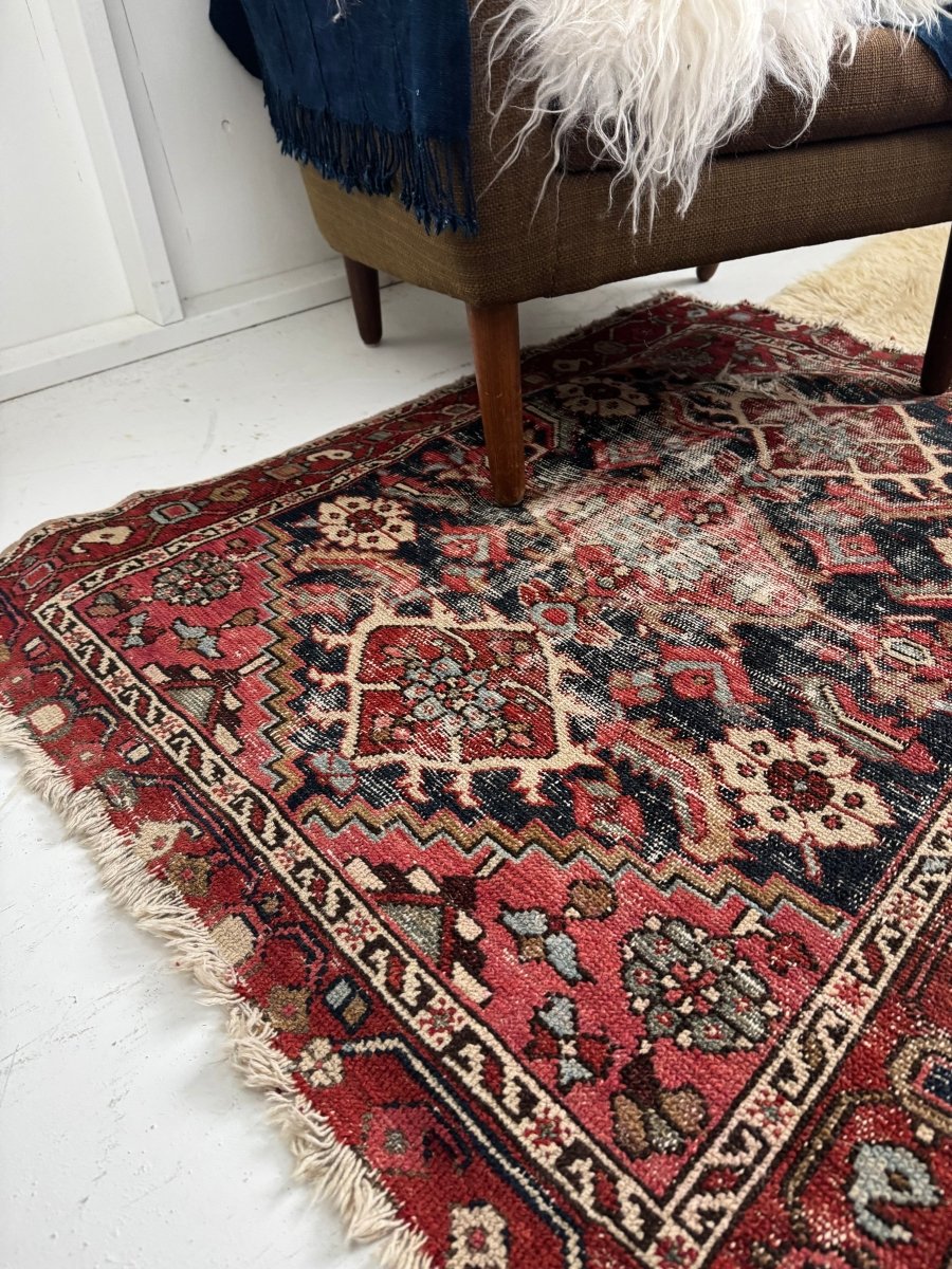 Vintage Worn In Rug - Red - Diamonds & Rust