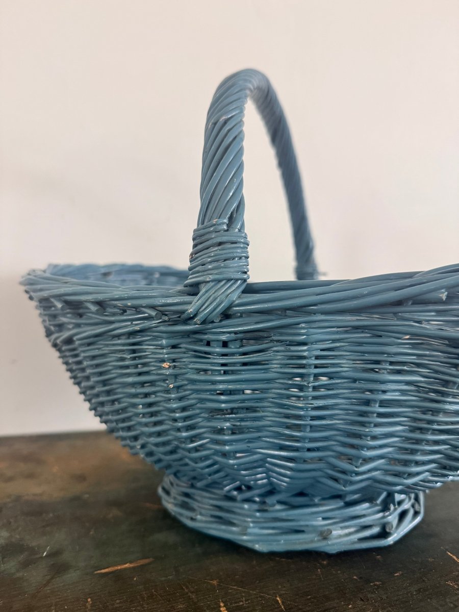 Vintage Woven Gathering Basket - Blue - Diamonds & Rust