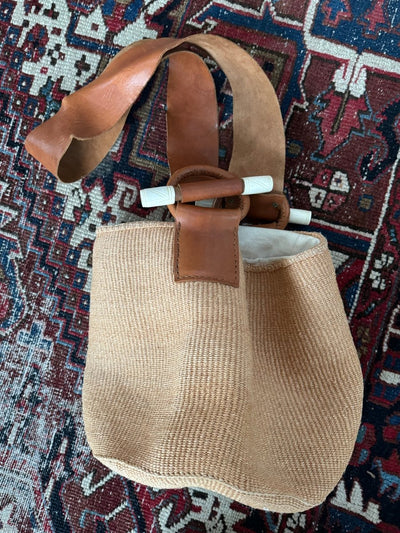 Vintage Woven Sisal Bag Leather Strap - Diamonds & Rust
