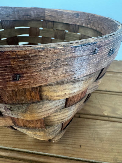 Vintage Woven Wood Slat Gathering Basket - Diamonds & Rust