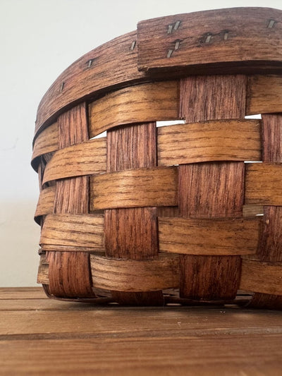 Vintage Woven Wood Slat Gathering Basket - Diamonds & Rust