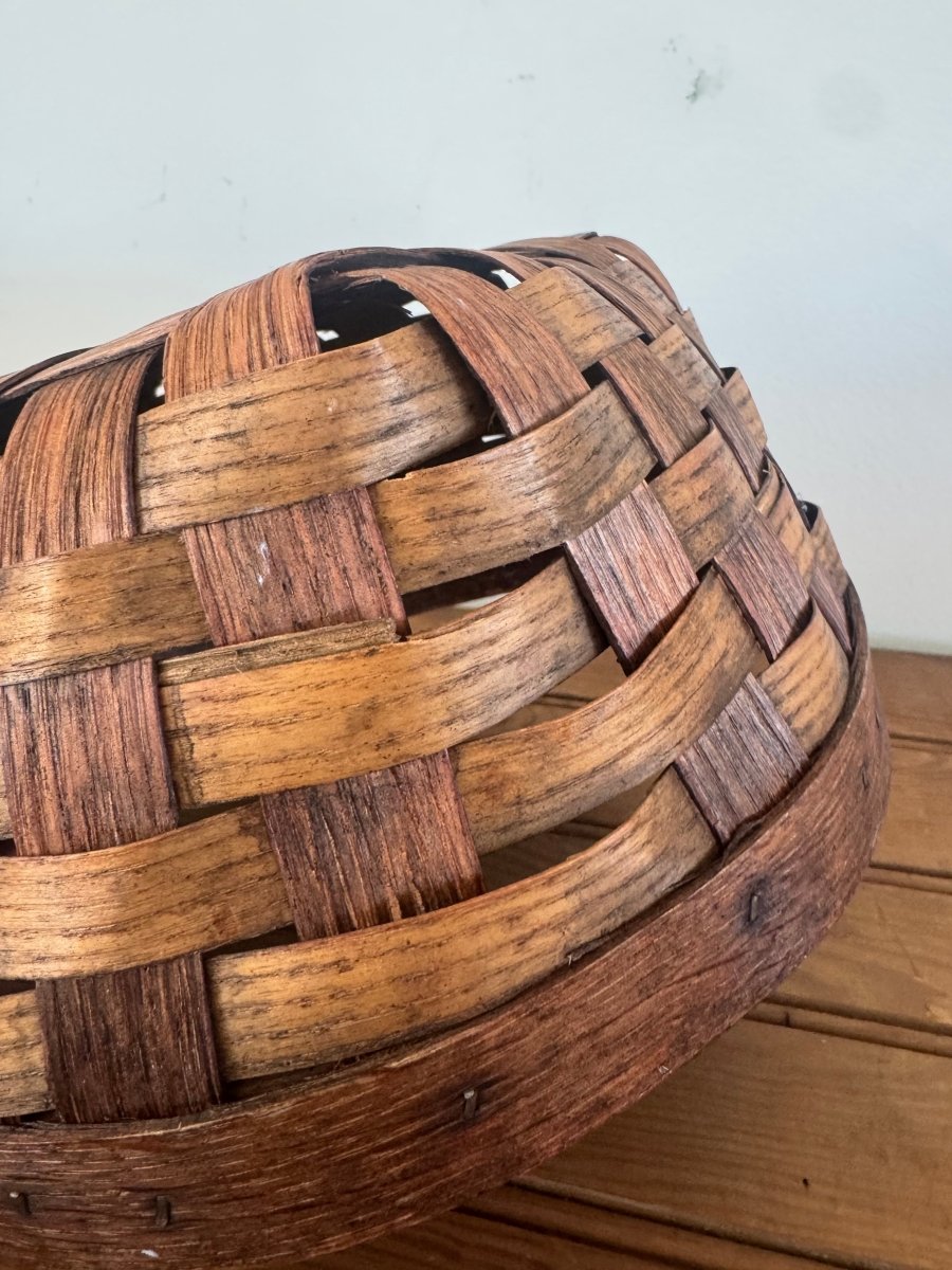Vintage Woven Wood Slat Gathering Basket - Diamonds & Rust
