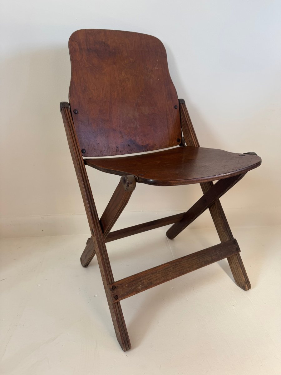 Vintage WWII / 1940s era Wood Folding Chair - Diamonds & Rust