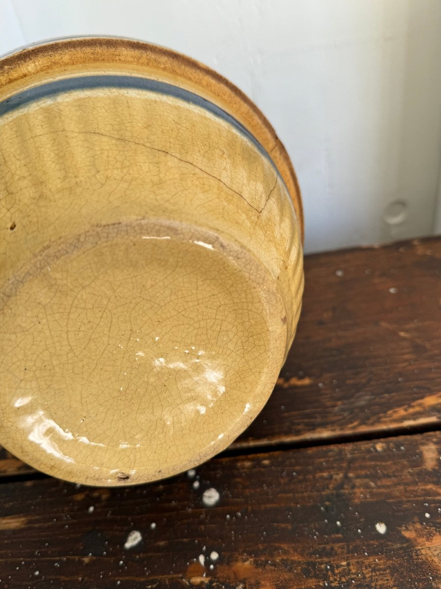 Vintage Yellow Ware Bowl – Blue Stripes - Diamonds & Rust