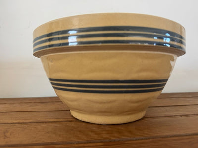 Vintage Yellow Ware Bowl – Blue Stripes - Diamonds & Rust