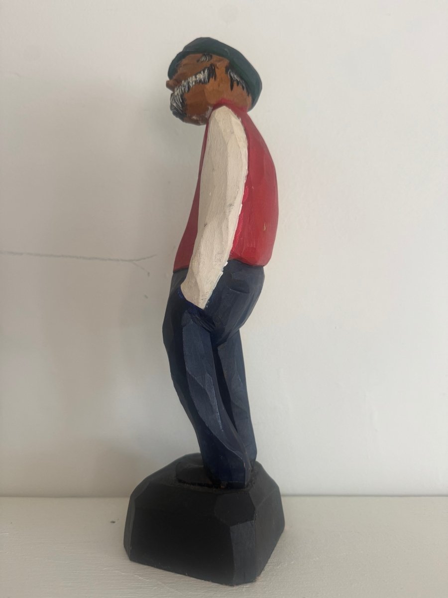 VTG 12" Wooden Fisherman - Diamonds & Rust