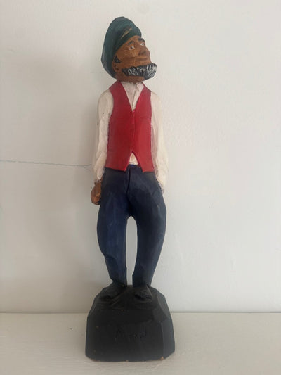 VTG 12" Wooden Fisherman - Diamonds & Rust