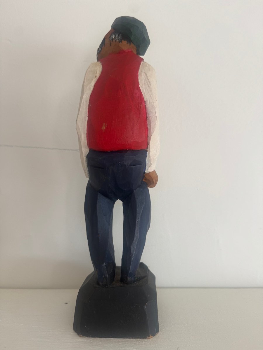 VTG 12" Wooden Fisherman - Diamonds & Rust