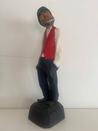 VTG 12" Wooden Fisherman - Diamonds & Rust