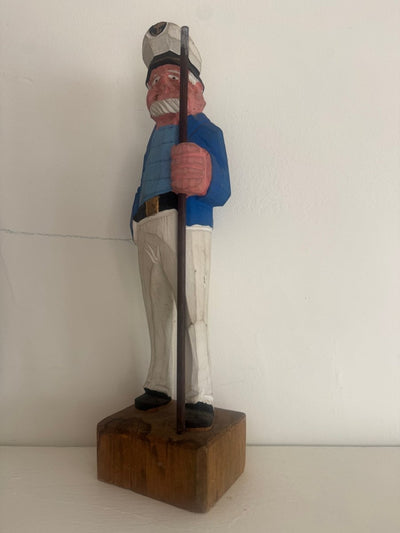 VTG 12" Wooden Fisherman - Captain - Blue Coat - Diamonds & Rust