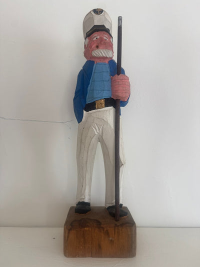 VTG 12" Wooden Fisherman - Captain - Blue Coat - Diamonds & Rust