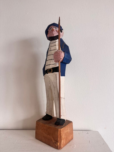 VTG 12" Wooden Fisherman - Stripes - Diamonds & Rust