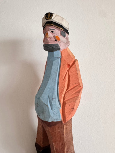 VTG 12" Wooden Fisherman - Yellow + Blue - Diamonds & Rust