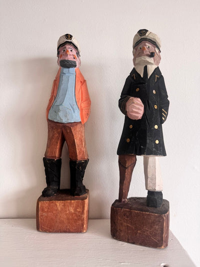 VTG 12" Wooden Fisherman - Yellow + Blue - Diamonds & Rust