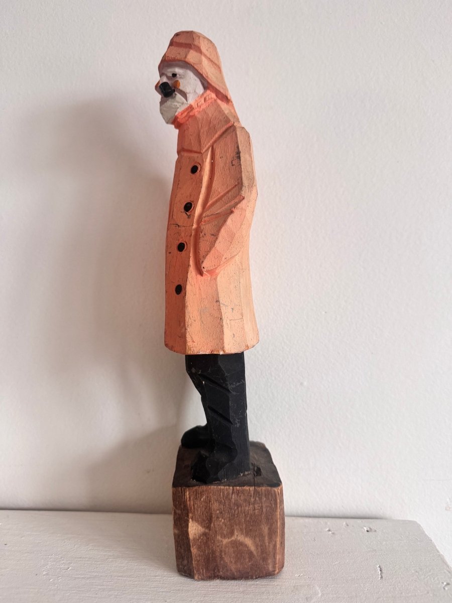 VTG 12" Wooden Fisherman - Yellow Coat + Hat - Diamonds & Rust