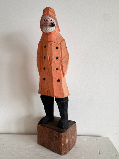 VTG 12" Wooden Fisherman - Yellow Coat + Hat - Diamonds & Rust
