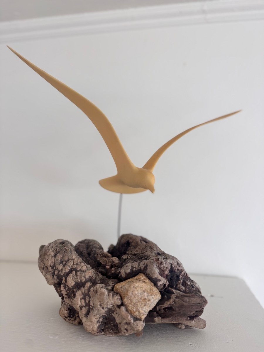 VTG 1970s Seagull Drift Wood Sculpture - Diamonds & Rust