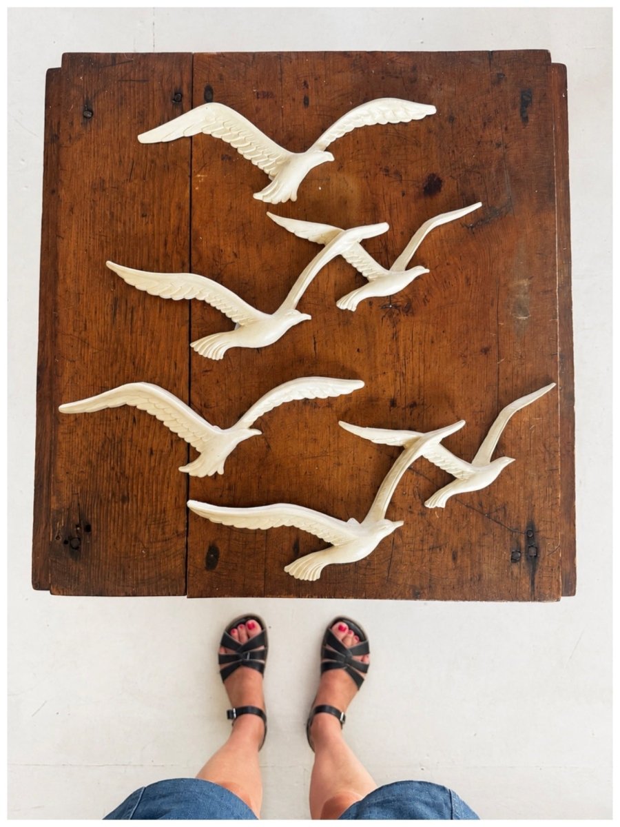 VTG '86 Homco Flying Gulls Wall Sculptures - Pair - Diamonds & Rust