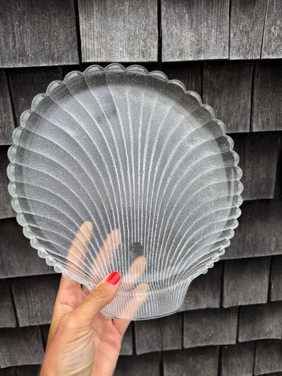 VTG Coastal 80s Glass Scallop Shell Tray - Large - Diamonds & Rust