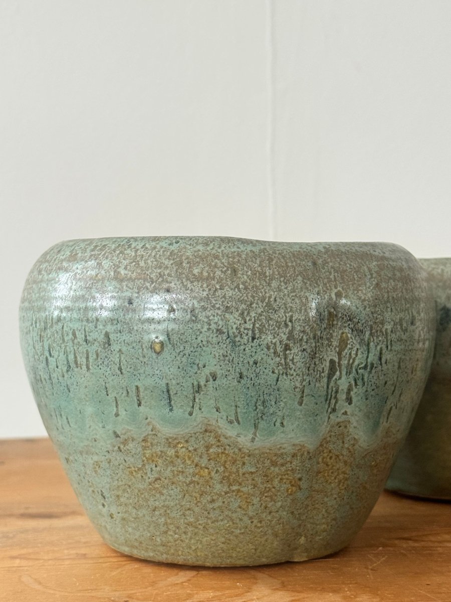 VTG Handmade Ceramic Bowl - Green + Blue - Diamonds & Rust