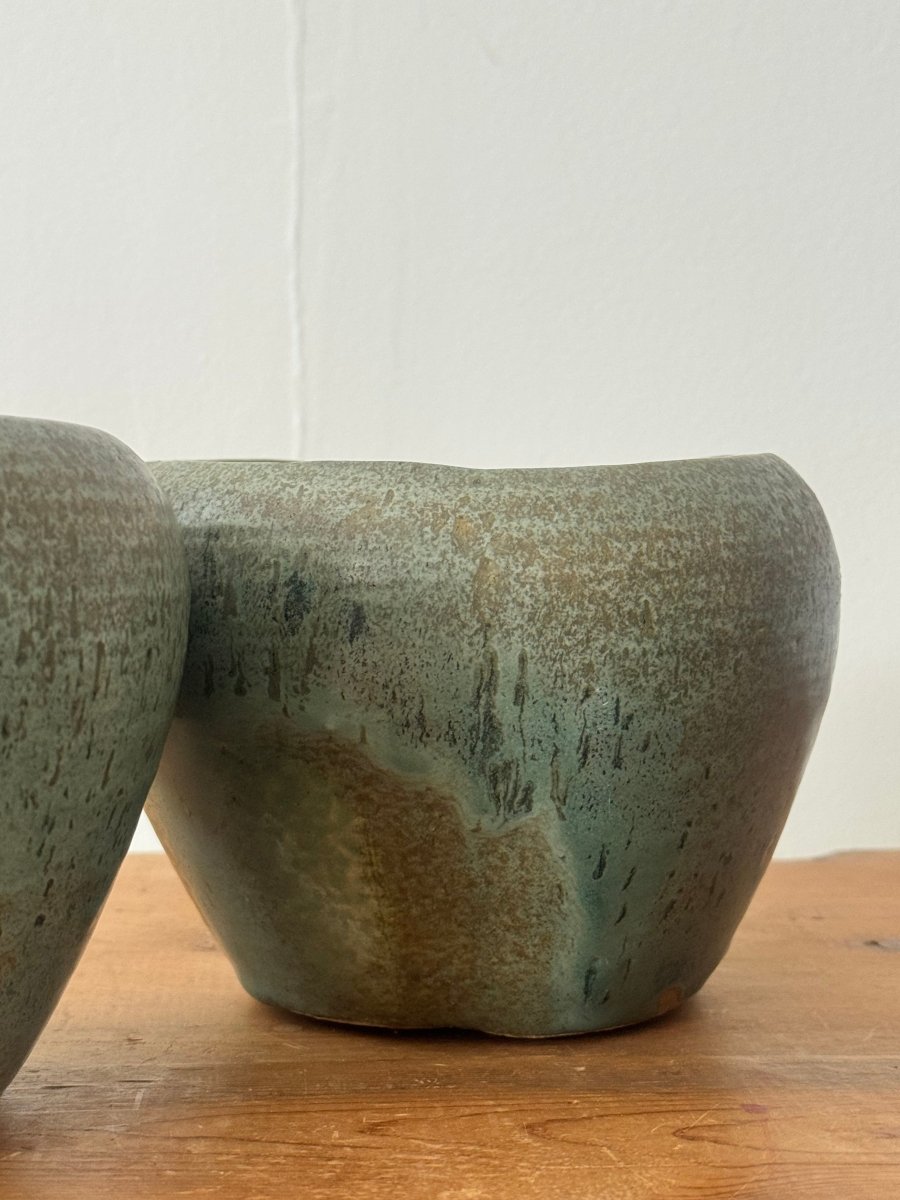 VTG Handmade Ceramic Bowl - Green + Blue - Diamonds & Rust