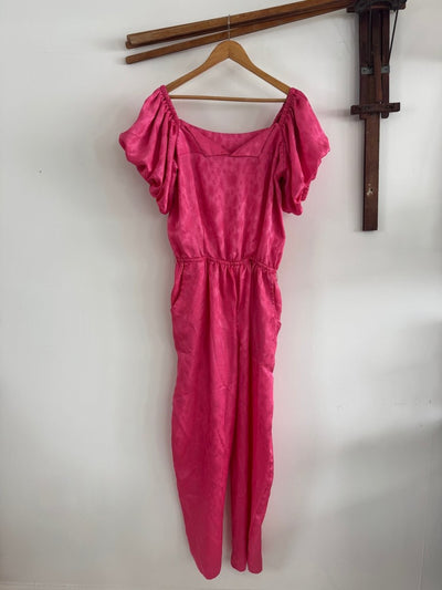 VTG Hot Pink Jump Suit - Puff Sleeve - Handmade - Diamonds & Rust