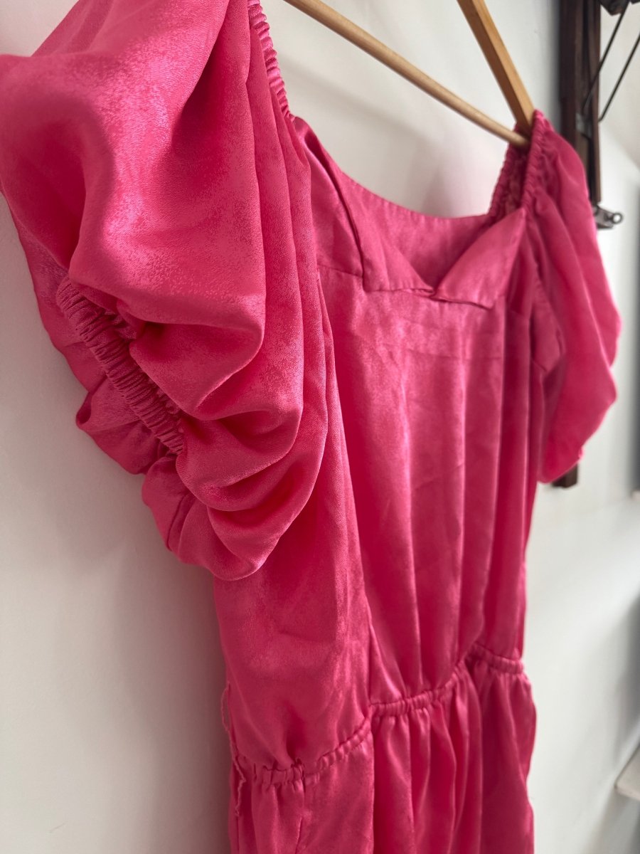VTG Hot Pink Jump Suit - Puff Sleeve - Handmade - Diamonds & Rust