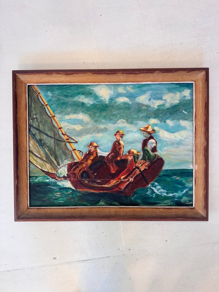 VTG Maritime Oil Painting After Winslow Homer - Diamonds & Rust