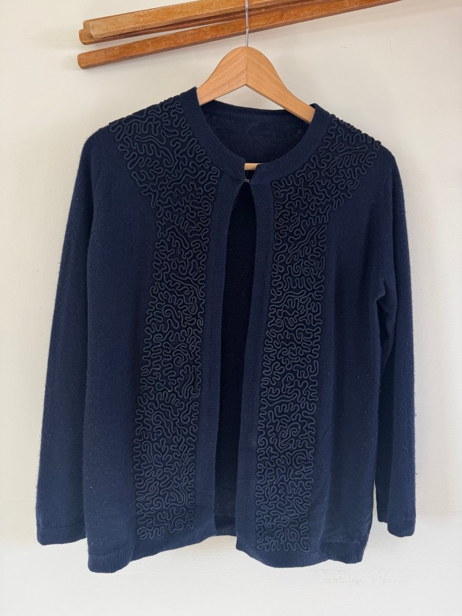 VTG Navy Blue Cardigan Sweater - Diamonds & Rust