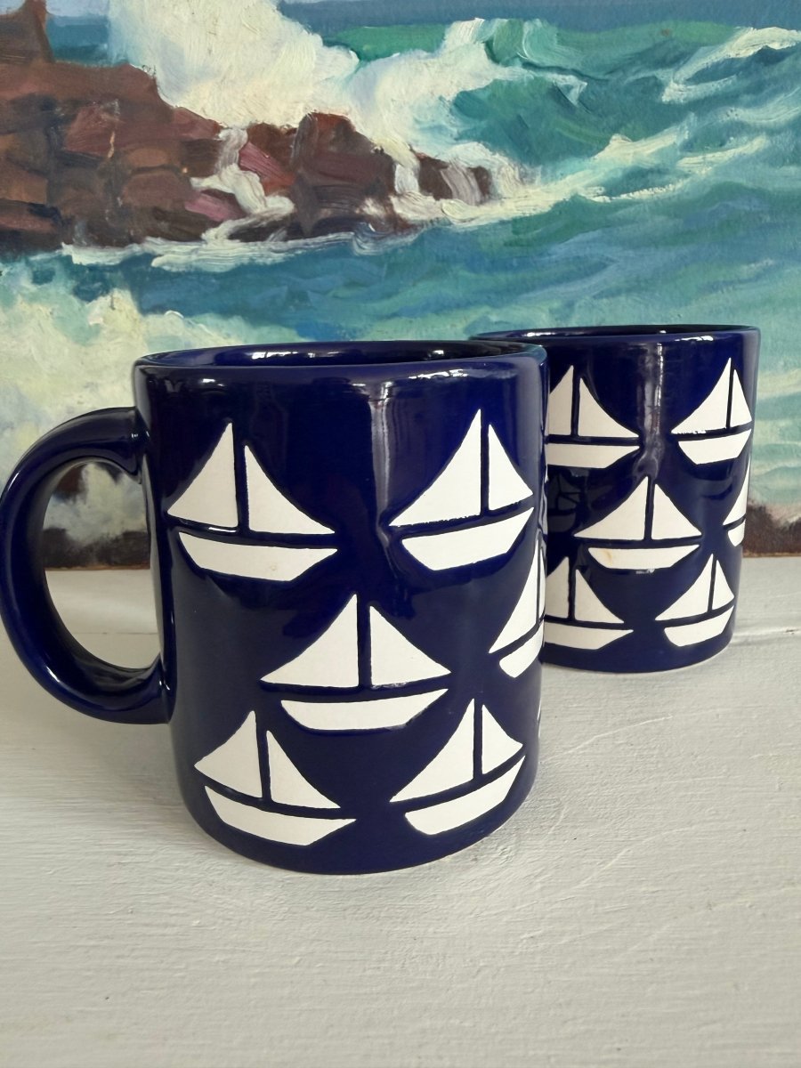 VTG Navy Sailboat Coffee Mug - Diamonds & Rust