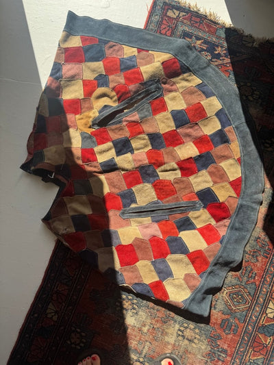 VTG Patchwork Leather Shawl - Diamonds & Rust