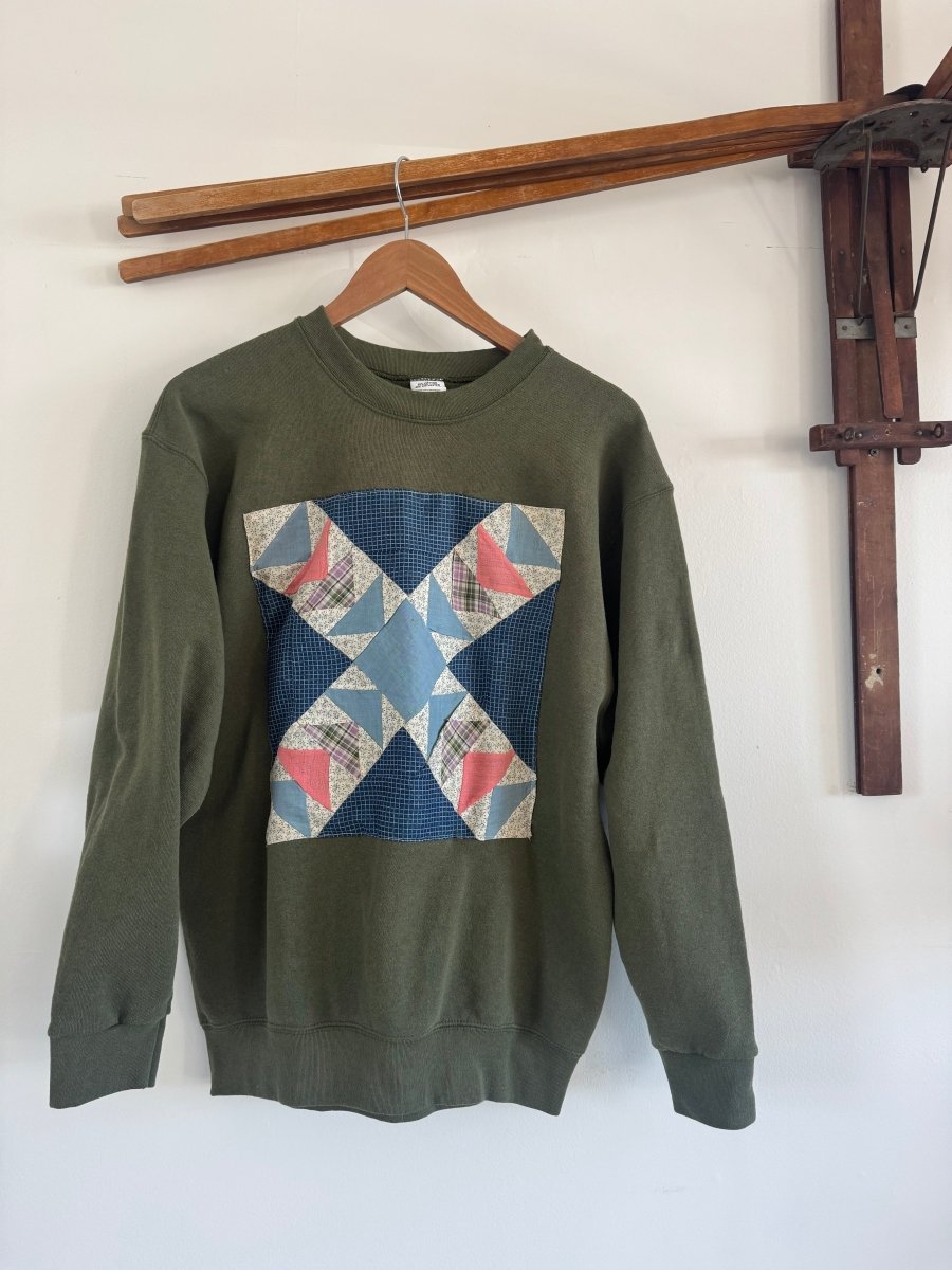 VTG Quilt Patch Army Green - Diamonds & Rust