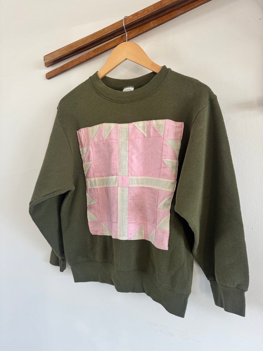 VTG Quilt Patch Army Green Raglan - Diamonds & Rust