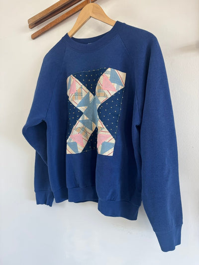VTG Quilt Patch Navy Blue Raglan - Diamonds & Rust