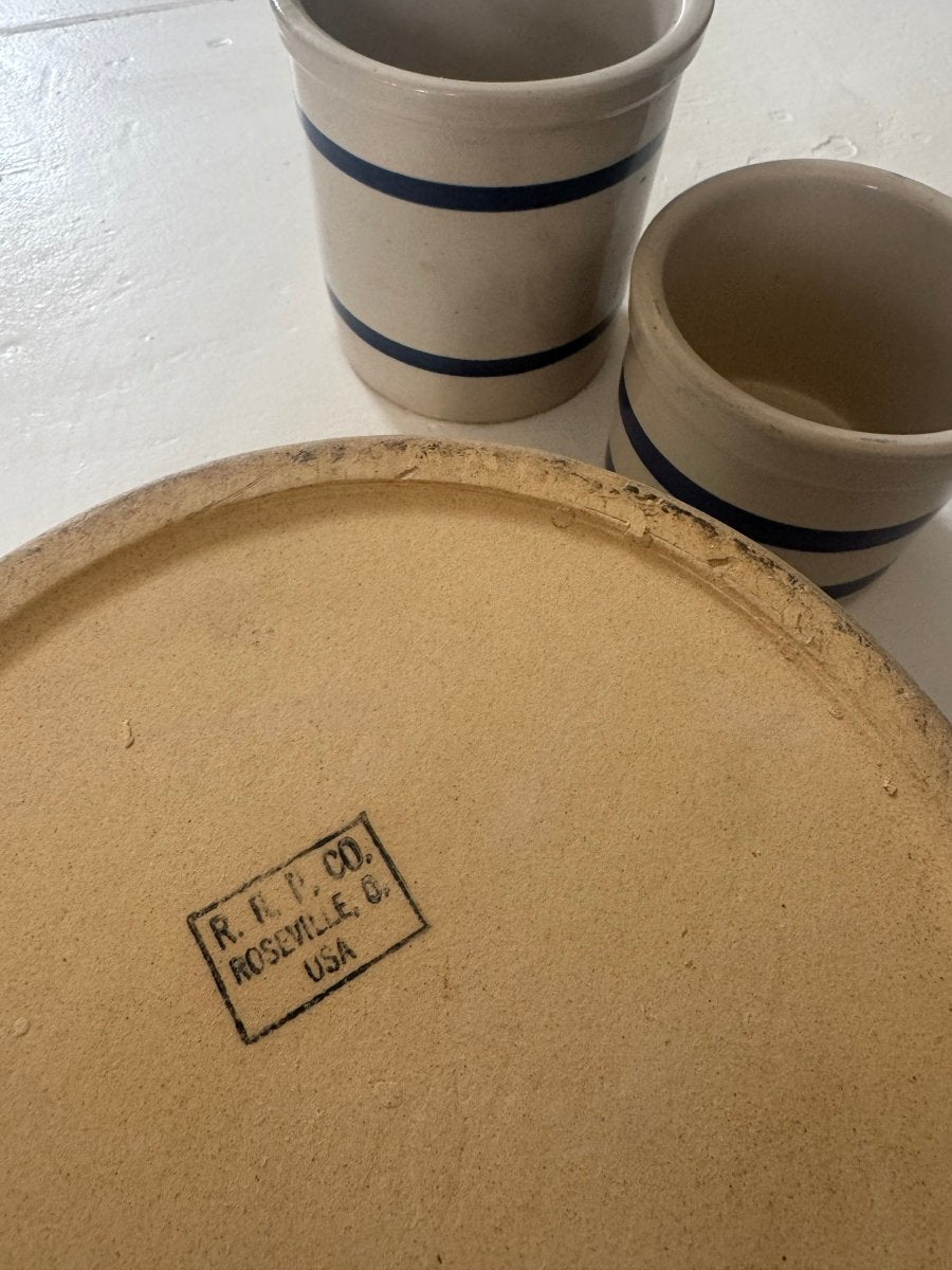 VTG Roseville Ohio Blue Striped Crock - Diamonds & Rust