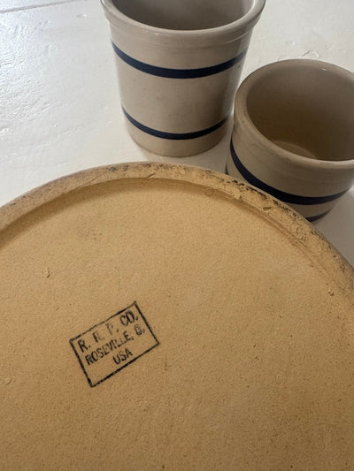 VTG Roseville Ohio Blue Striped Crock - Diamonds & Rust