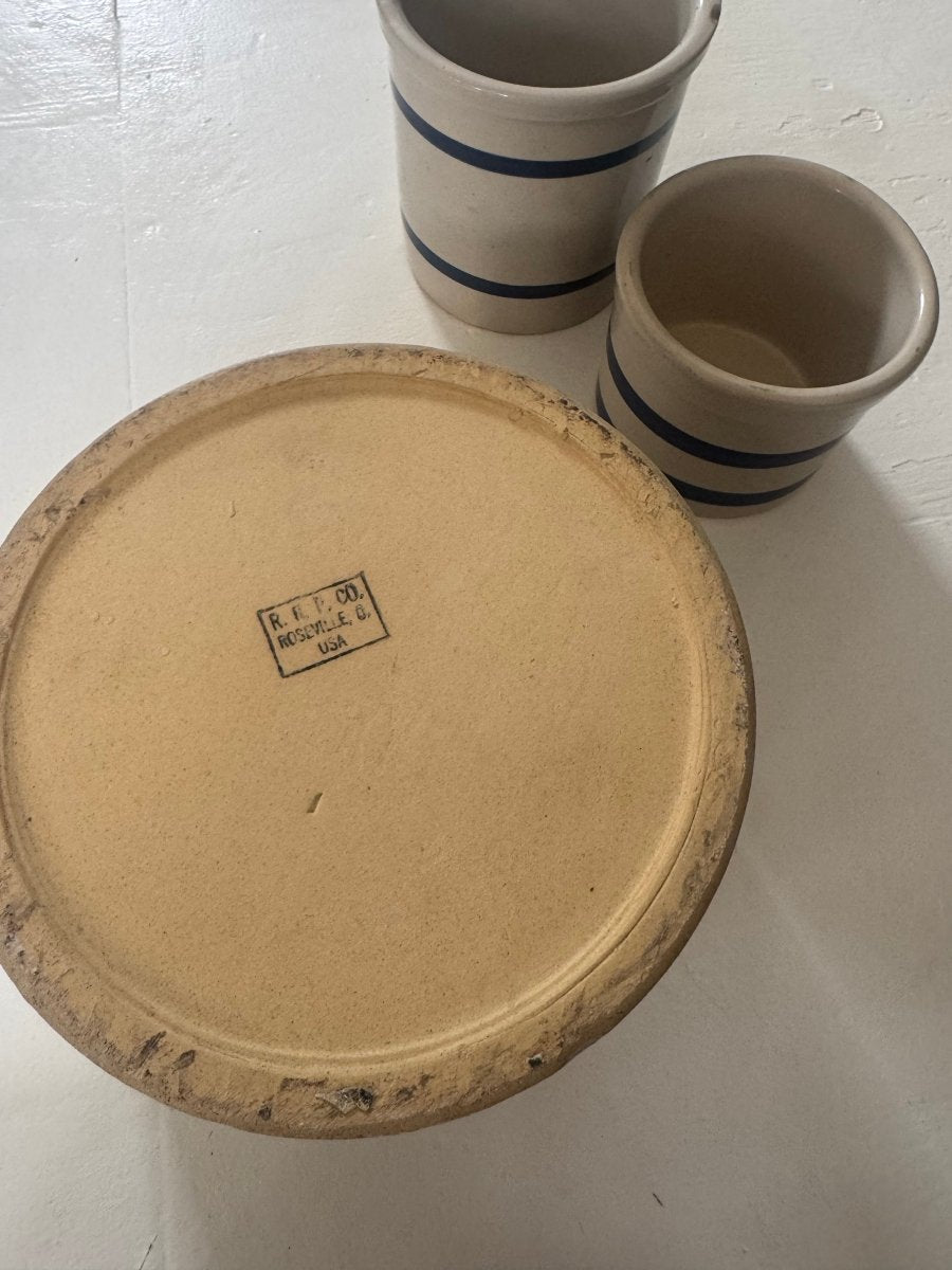 VTG Roseville Ohio Blue Striped Crock - Diamonds & Rust