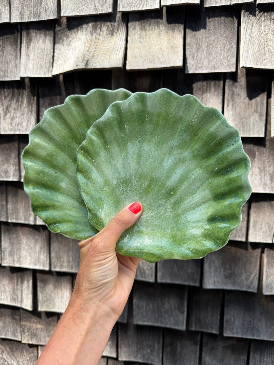 VTG Scallop Dish 8" - Green Glaze - Diamonds & Rust