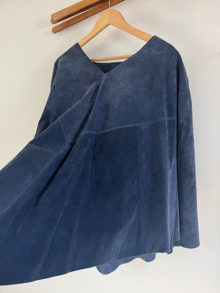 VTG Suede Leather Poncho - Slate Blue - Diamonds & Rust