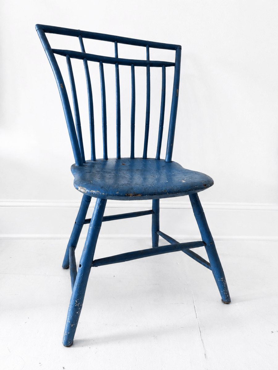 VTG Windsor Mid Century Era Painted Blue Chair - Diamonds & Rust