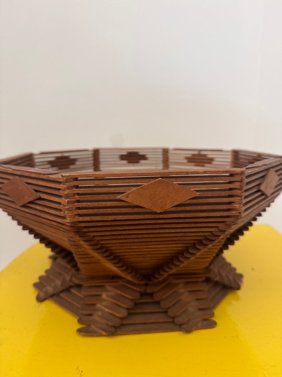 VTG Wood Popsicle Stick Bowl - Diamonds & Rust