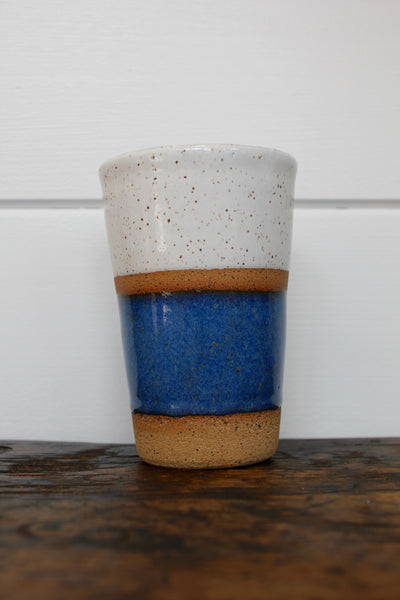 Ceramic To-Go Mug: White & Blue - Diamonds & Rust