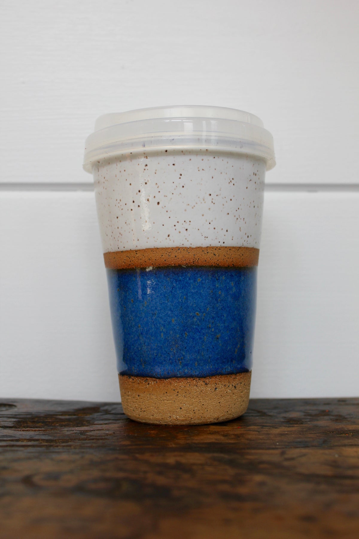 Ceramic To-Go Mug: White & Blue - Diamonds & Rust