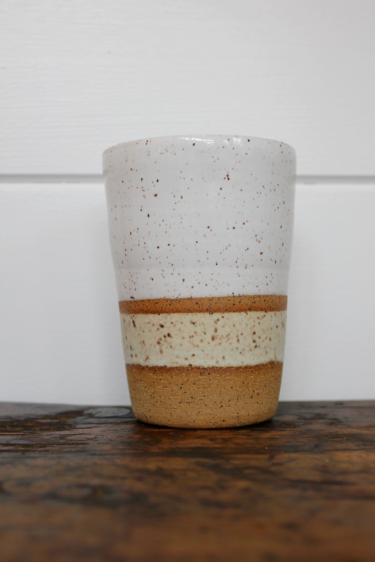 Carmiclay Ceramic To Go Mug: White & Sand - Diamonds & Rust