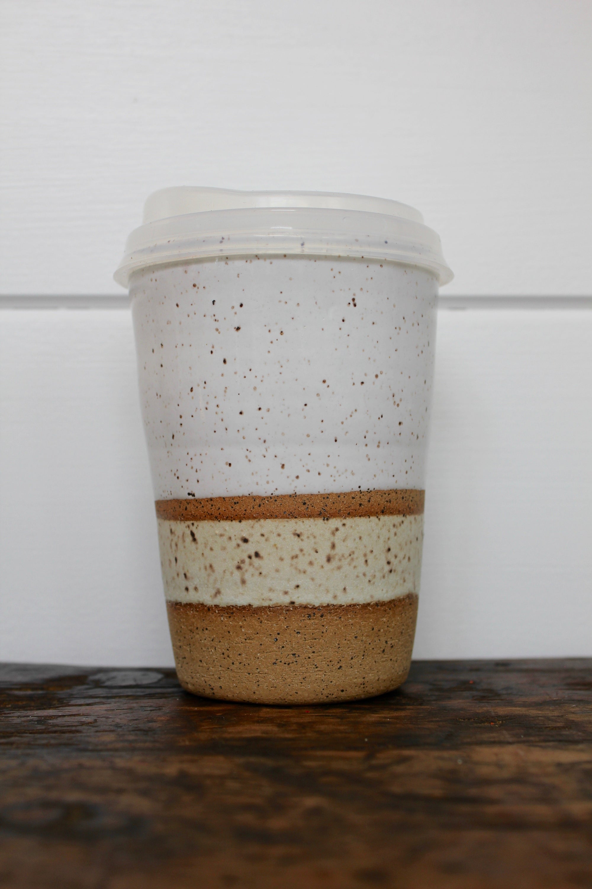Carmiclay Ceramic To Go Mug: White & Sand - Diamonds & Rust